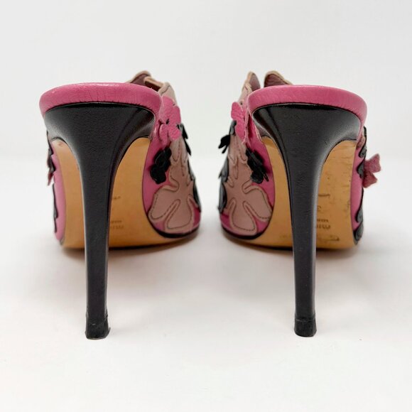Vintage Miu Miu Y2K Mules Floral Pink Black Heels – Size 38.5 - Picture 5 of 9